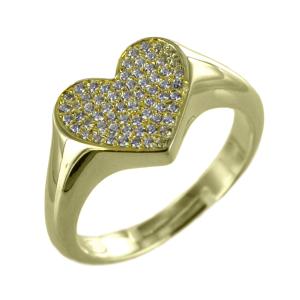 Anello a cuore in argento dorato tempestato da zirconi a pave  - gallery