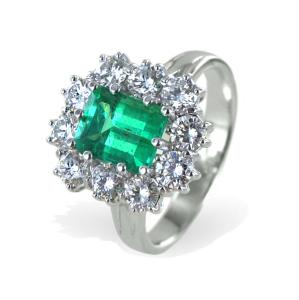 Anello rosetta Smeraldo oltre un carato e mezzo e Diamanti - gallery