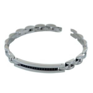 Bracciale 2Jewels Uomo acciaio con targhetta e zirconi neri 232602 - gallery