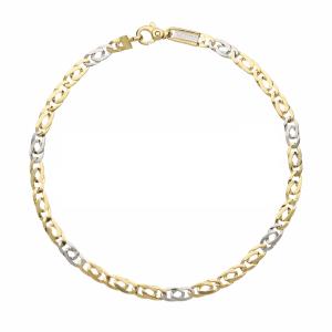 Bracciale da uomo in oro giallo e bianco maglia occhio di pernice alternata