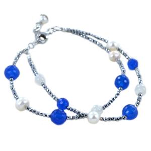 Bracciale in argento con perle e Agata blu 