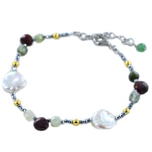 Bracciale in argento con perle e Prehnite - gallery