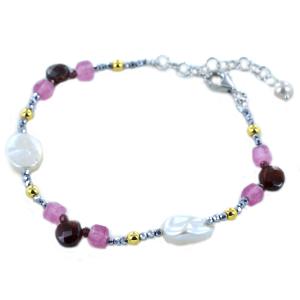 Bracciale in argento con Perle, Granato e Agata rosa - gallery