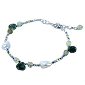 Bracciale in argento con Perle, Zoisite e prehnite