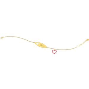Bracciale Nanan da bambina/o in oro 9kt con targhetta personalizzabile e cuore rosso NGLD0045 - gallery