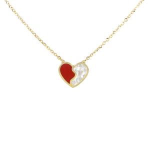 Collana a in oro con cuore in madreperla e smalto rosso