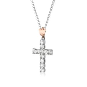 Collana con ciondolo Croce in argento con Zirconi e Angelo GIA 447