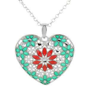 Collana in argento con pendente cuore e smalti verde rosso collezione Notre Dame