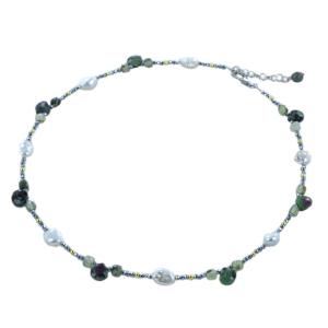 Collana in argento con perle Zoisite e prehnite 