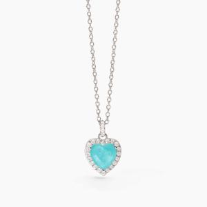 Collana Mabina in argento con glass azzurro a forma di cuore 553733