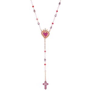 Girocollo Rosario Sacro Cuore in Argento Rosa e Grani colorati - gallery