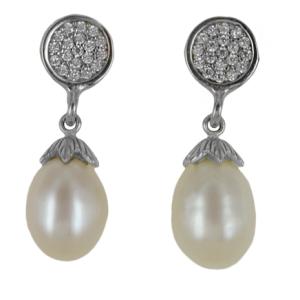orecchini a pendente in argento con perle e pave di zirconi - gallery