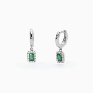 Orecchini Mabina in argento a cerchio con smeraldi sintetici taglio baguette 563545