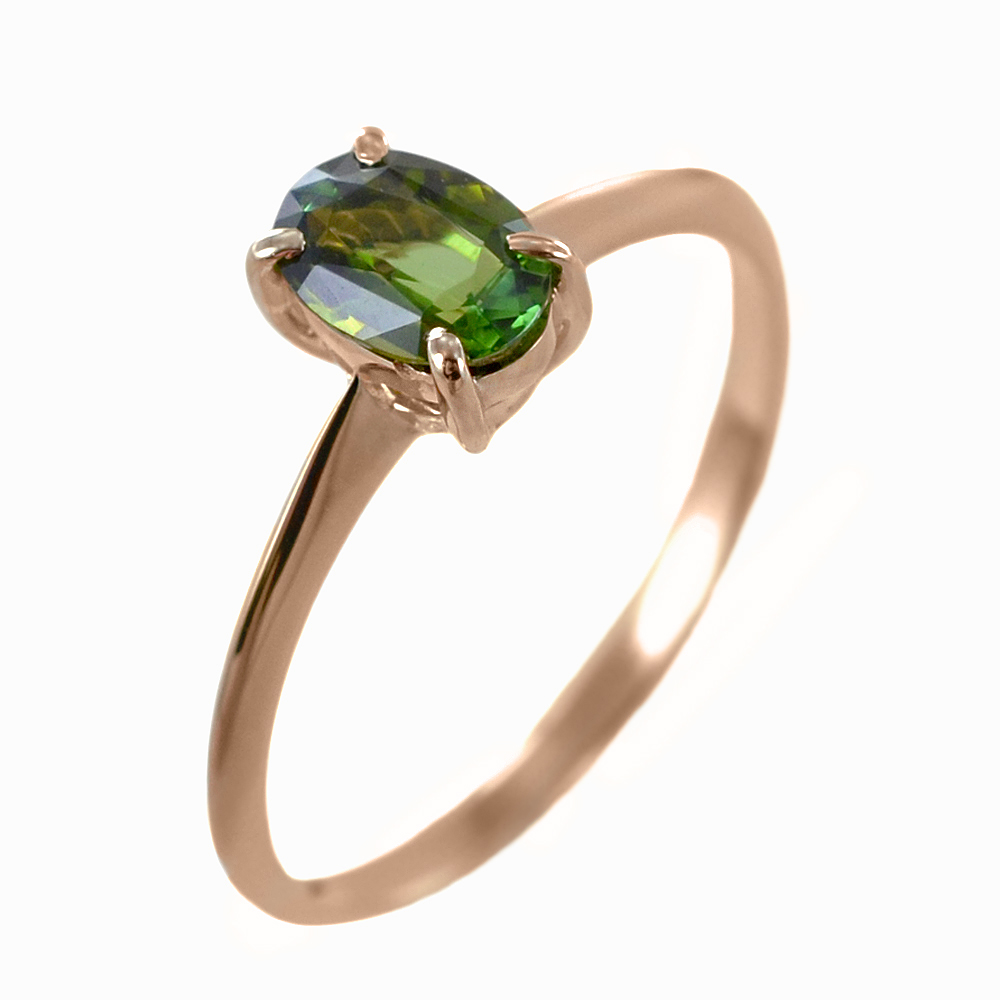 Anello con Tormalina Verde Ovale in oro rosa