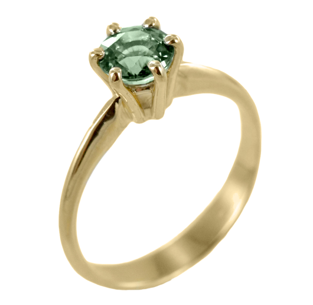 Anello con Zaffiro Verde in oro giallo