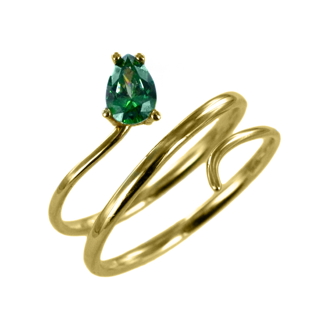 Anello in oro giallo a serpentina e zircone verde