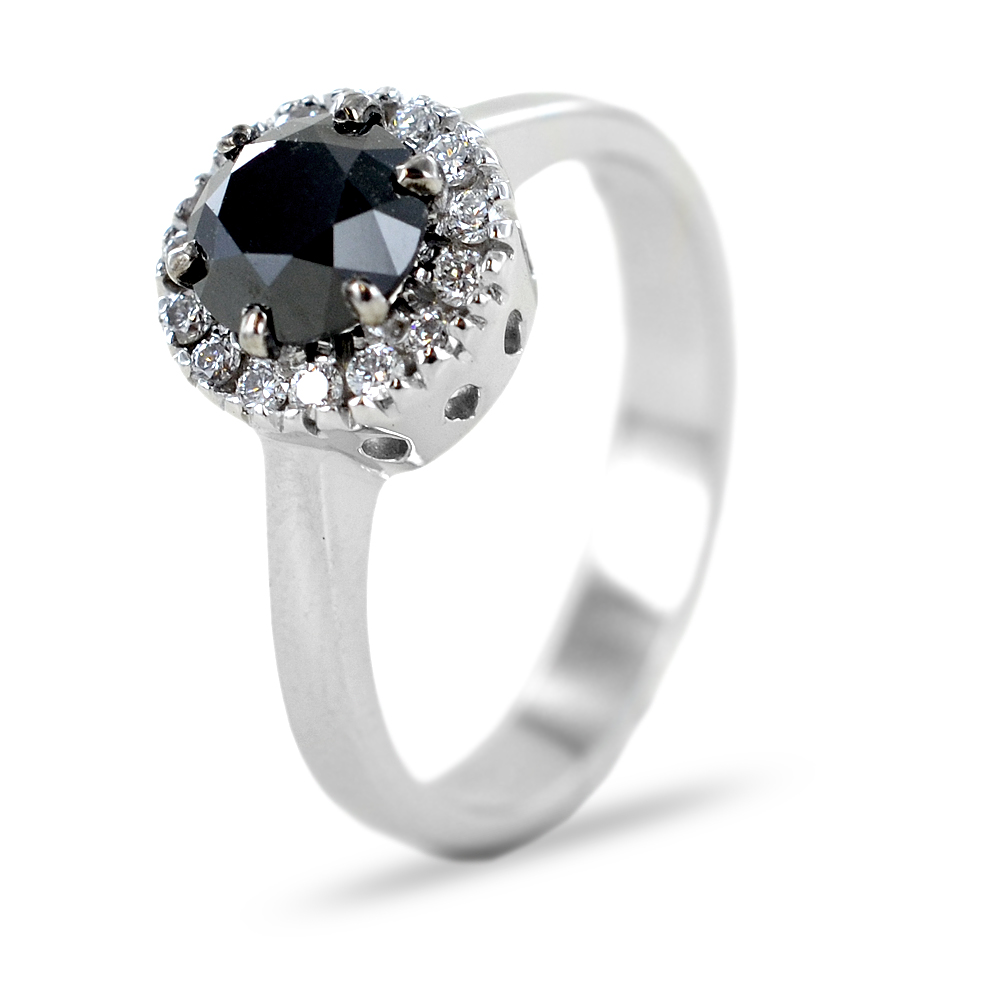 Anello Rosetta con Diamante nero 1 carato e diamanti