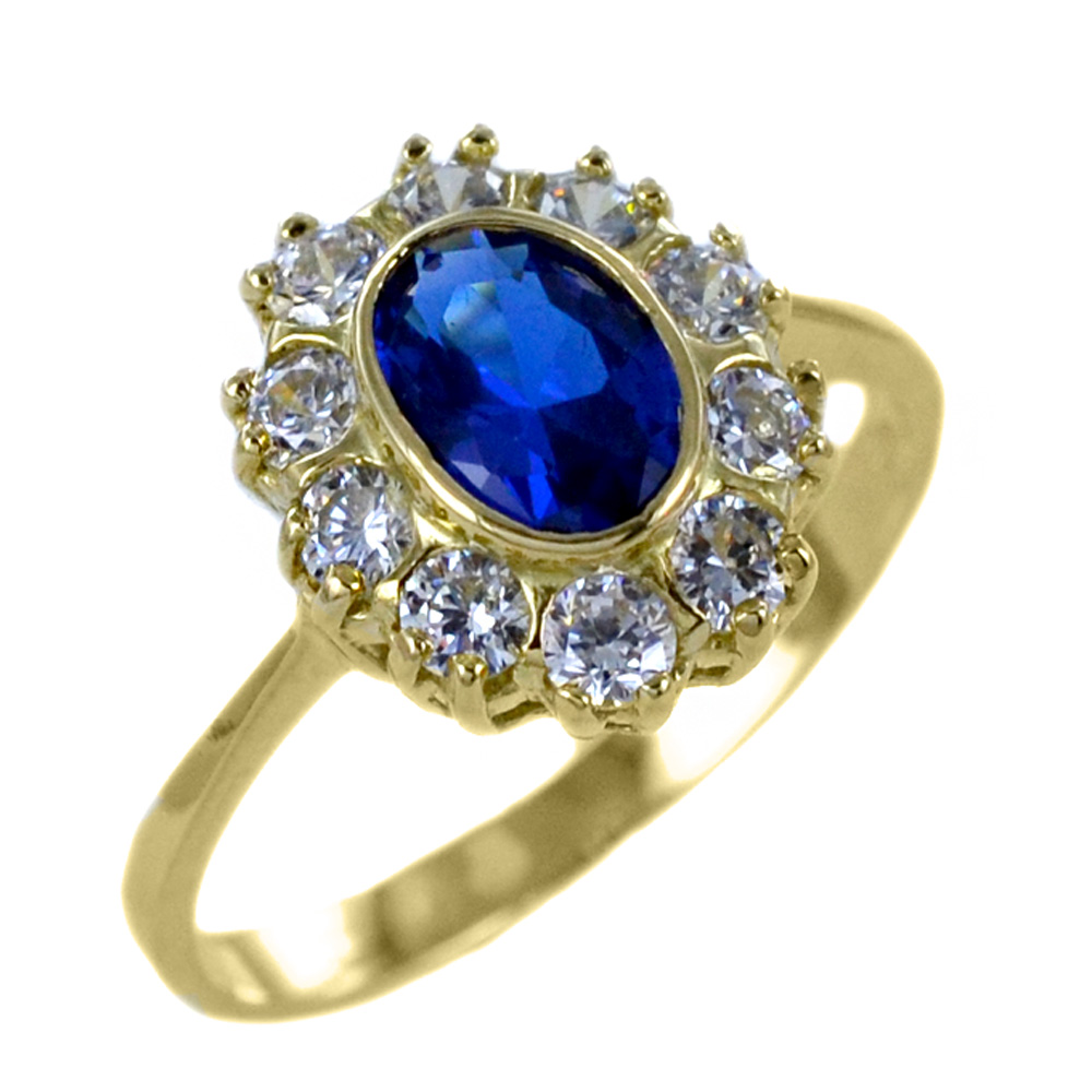 Anello Rosetta in oro giallo con zircone Blu 