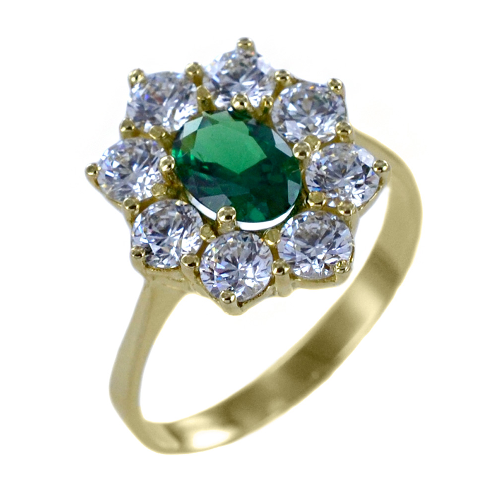 Anello Rosetta in oro giallo con zircone verde