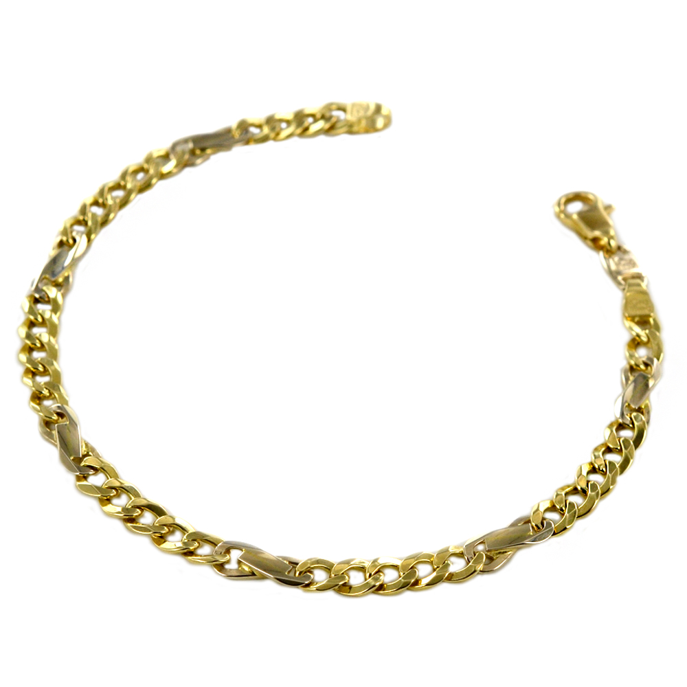 Bracciale da uomo in oro giallo e bianco maglia groumette alternata