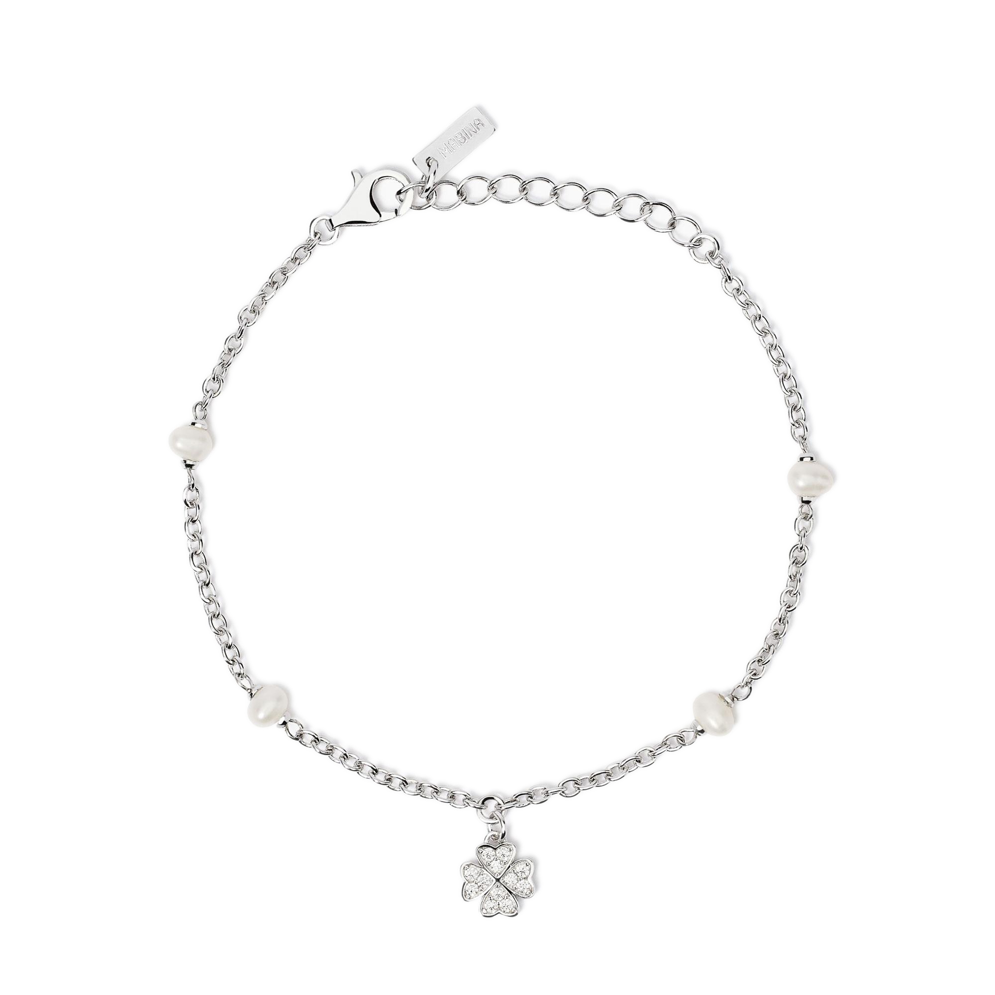 Bracciale Donna Mabina in Argento Quadrifoglio con zirconi e Perle 533999