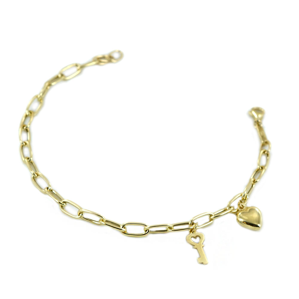 Bracciale in oro giallo con ciondoli Cuore e Chiave