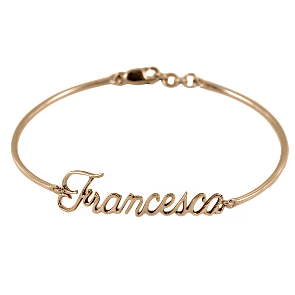 Bracciale rigido da ragazza personalizzato con nome in oro rosa