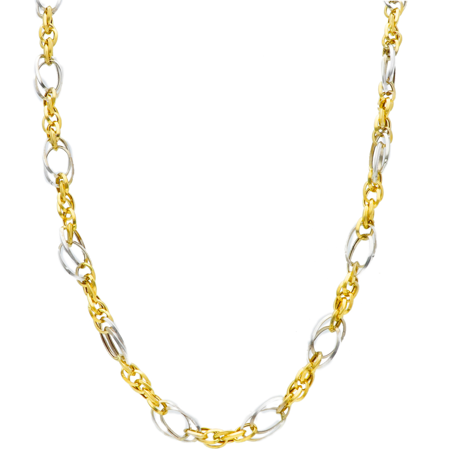 Collana a maglia rolo intrecciata oro giallo e bianco