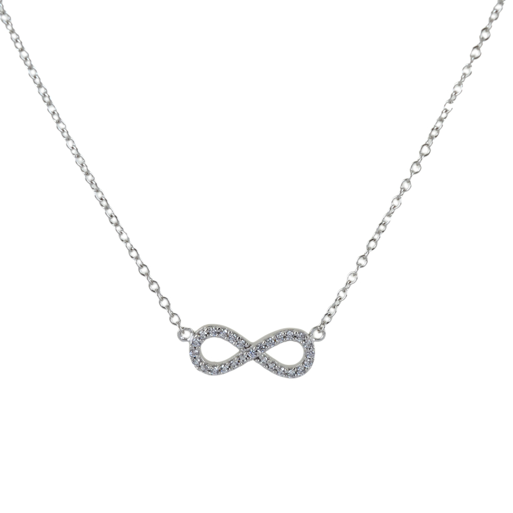 Collana con infinito in oro bianco e zirconi - pendente infinity