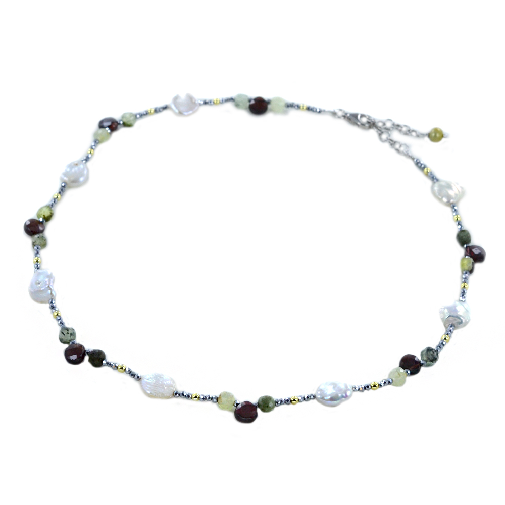 Collana in argento con perle e Prehnite