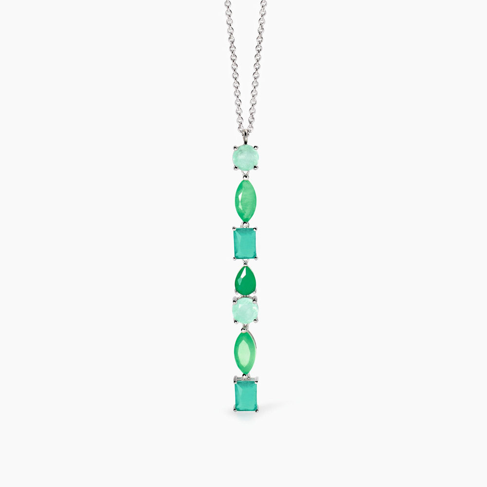 Collana Mabina in argento con fusion stone glass verde pendente 553737