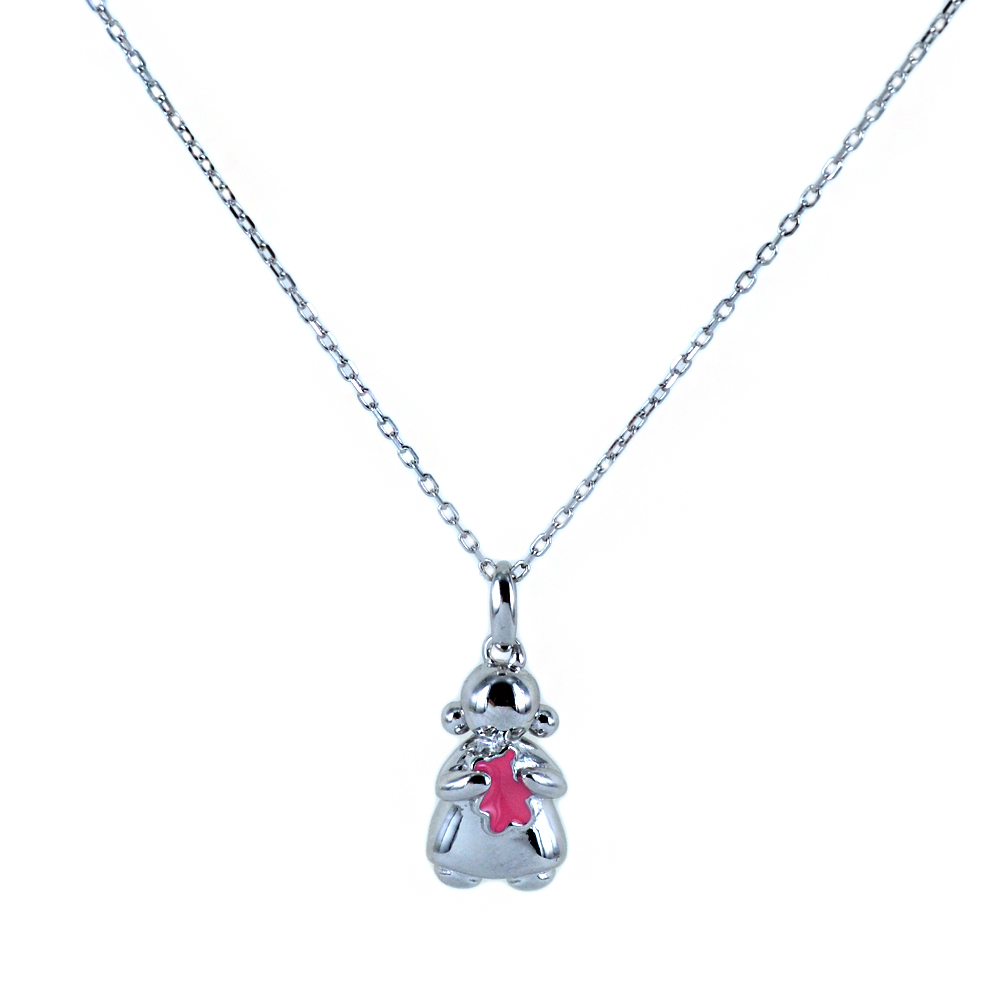 Collana Nanan in argento con bambina e orsetto rosa NAN0511