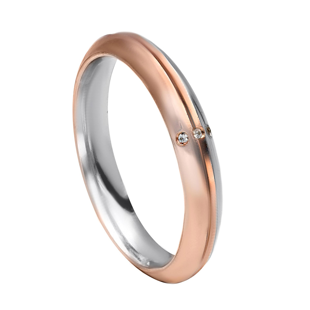 Fede Unoaerre Eterna collezione fedi 9.0 in oro Bianco e rosa con 3 Diamanti 