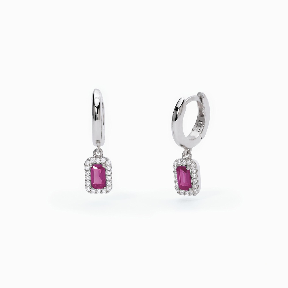 Orecchini Mabina in argento a cerchio con rubini sintetici taglio baguette 563648