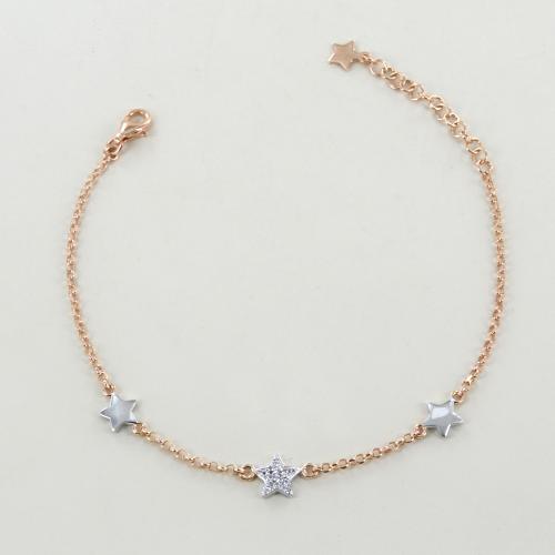 Bracciale da ragazza luminoso con stelle in oro bianco e zirconi charms