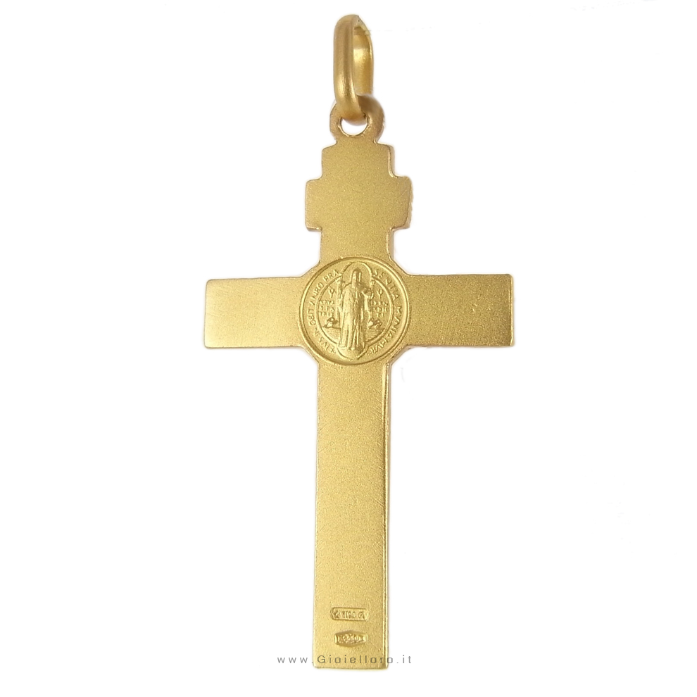 Croce di San Benedetto in oro giallo con medaglia 18X30 mm