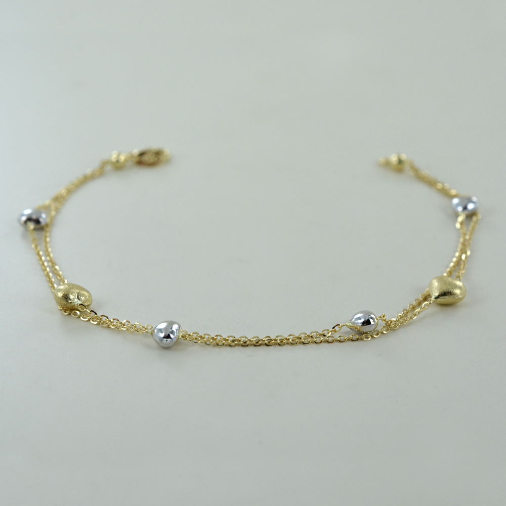 Bracciale da donna in acciaio dorato con doppia catena in oro zecchino  cuore di San Valentino