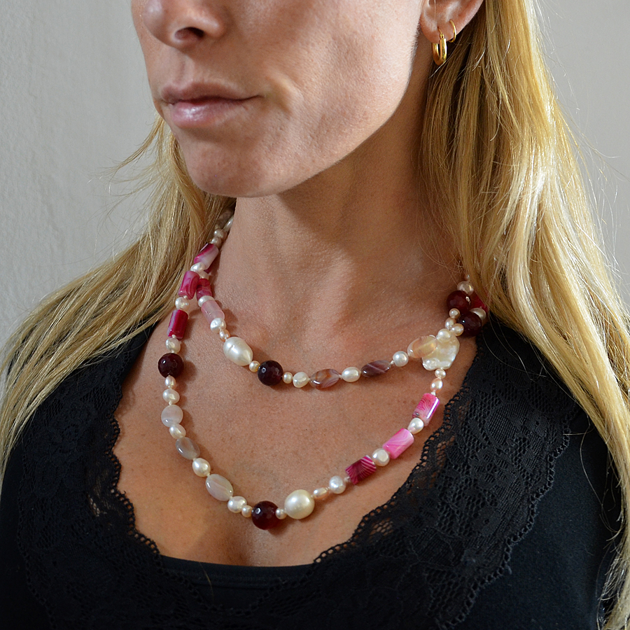 Collana di perle barocche con quarzo rosa - Argenterie Fiorentine