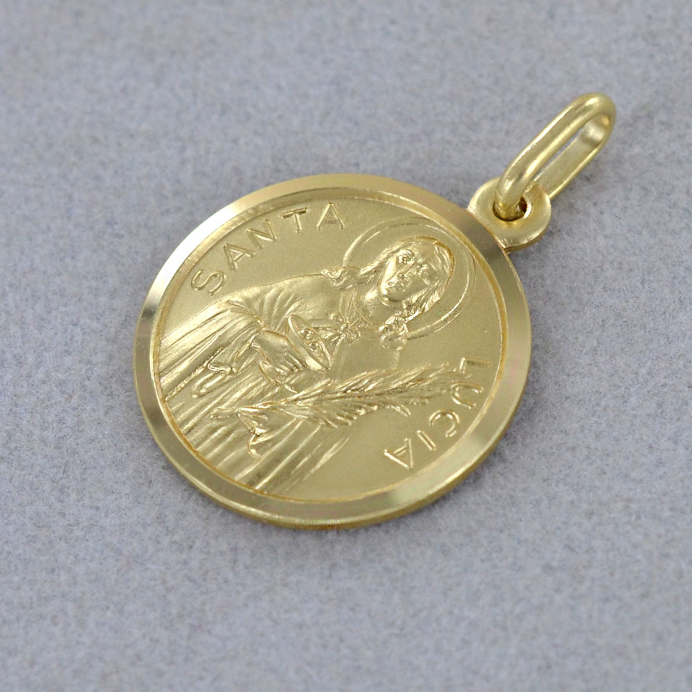 Medaglia Santa Lucia in oro giallo 17 mm - Oro 18 kt